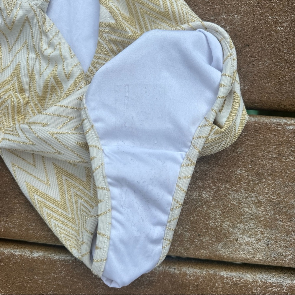 Shoshanna Gold Geometric Halter One Piece Swimsuit size 2 NWOT see below A9 - Picture 6 of 6